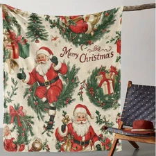 Vintage Santa Claus & Christmas Gifts Print Flannel Throw Blanket - Soft Blanket