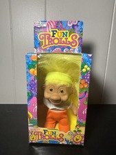 VINTAGE 1990's FUN TROLLS TOY THINGS TROLL YELLOW COLOR HAIR WORKOUT OUTFIT GIRL