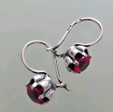 Sterling Silver 925 Small Earrings Created  Ruby 2,1 Grams 