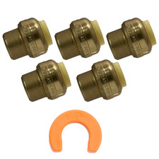 5 Pack XFITTING 1/2" Push Fit Cap w/ 1 Clip, Push to Connect End Cap Plug, Brass