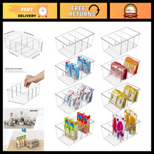 8 Pack Clear Plastic Food Storage Organizer Bins with 4 Compartments - Kitchen S
