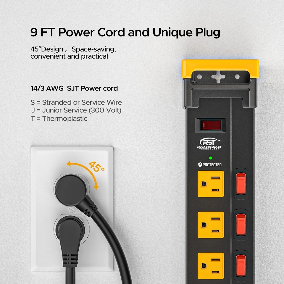 12 Outlets Metal Surge Protector Power Strip,With Individual Switches,9FT Cord - Image 3 of 4