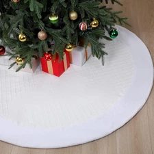 60 Inch Large Christmas Tree Skirt Luxury Ivory White Quilted Christmas Tree Ski
