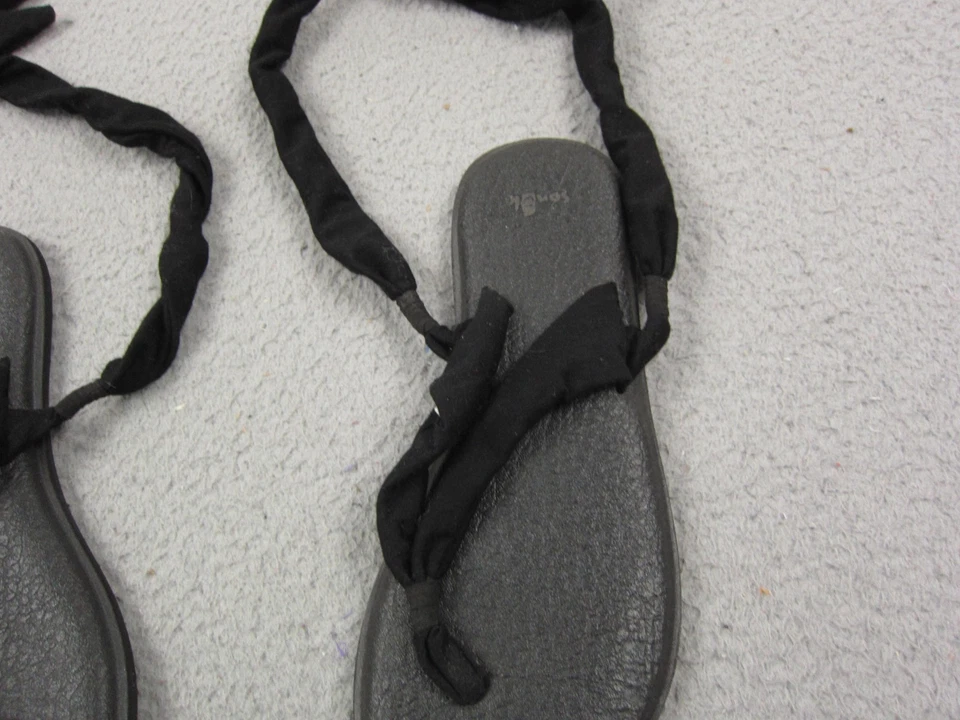 Sandalias Sanuk Para Mujer EE. UU. 8 Negras Yoga Eslinga 2 Tanga Chanclas Eslinga Boho Foto 3 de 4