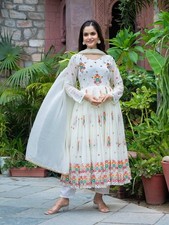 Indian Style White Faux Georgette Salwar Kameez With Dupatta For Function