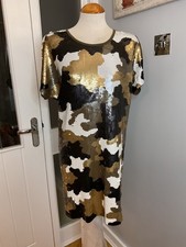 Michael Kors Size Small Gold~White~Black & Khaki Camo Effect Sequin Shift Dress