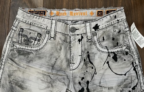 nwt Mens Rock Revival Jamal Cement Crystals Leather Inserts Moto Shorts 32 - Picture 3 of 6