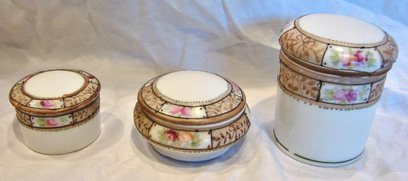 Japanese Nippon Set 3 Small Boxes Hand Painted Roses c 1911