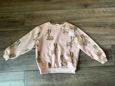 H M Pink Girls Reindeer Christmas Sweater Long Sleeve Crew Neck Size 6X-7 Years