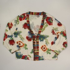 Chicos 100 Linen Open Tie Kimono Jacket Size 3 XL Vibrant Floral Tropical