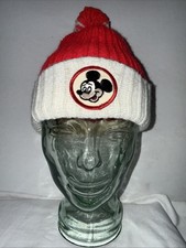 1970s Vtg DISNEY MICKEY KNIT BEANIE HAT Walt Mouse USA Embroidered Patch
