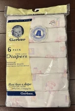 Vintage Gerber Birdseye Cloth Diapers Pink Bear Print Cotton Prefold 6 Pack NOS