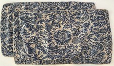 2 Ralph Lauren Donovan Damask Tan Blue Jute Trim Italy Pillow Shams King 36x21