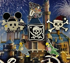 🏴‍☠️ Disney Pirates of the Caribbean 6 Pin Lot - Crossbones Parrot Jolly Roger