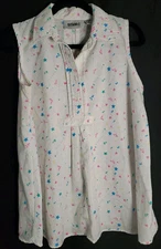 80's Gitano Womens Maturity Sleeveless Blouse Sz Medium Retro Heart Star White *