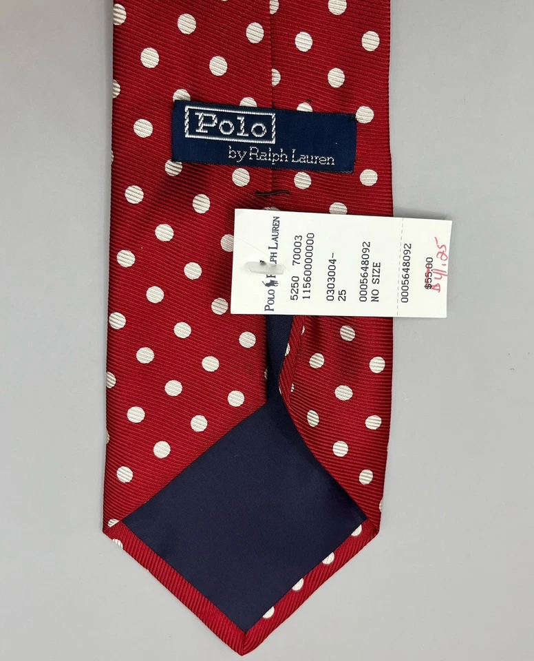 "Corbata para hombre Polo Ralph Lauren roja con lunares blancos 100 % seda longitud 56,5""" Foto 2 de 4
