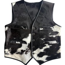 Men's Real Cowhide Leather Vest Western Cowboy Waistcoat Hair-On Pony Skin