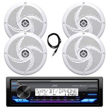 JVC in-Dash USB Bluetooth Marine Receiver, 4x 5.25" 180W White Speakers, Antenna