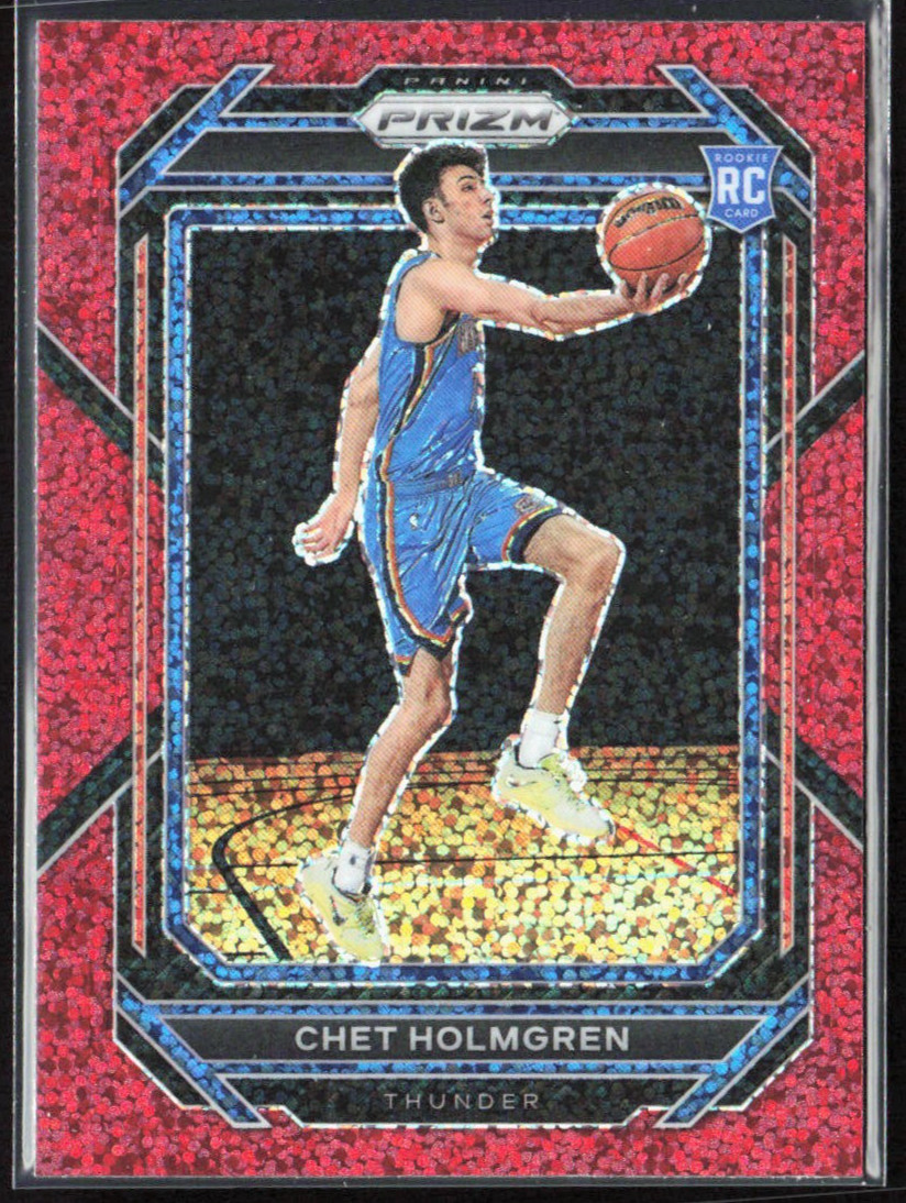 2022-23 Panini Prizm Chet Holmgren Red Sparkle Rookie Card #266 OKC Thunder RC