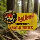 Vintage Red Head Gasoline Porcelain Sign Motor Oil Esso Mobil Sold Here Gas Oil
