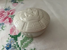 Irish Belleek #2155 Trinket Box Ivory Gold Rim 3.25"x1.25" Fine Porcelain Unused