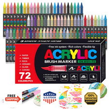 72 Color Soft Brush Tip Acrylic Markers Set Paint Pens for Rock Wood Fabric Glas