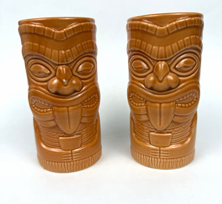 Don the Beachcomber Royal Kona Resort orange Ceramic Tiki Mugs Set of 2