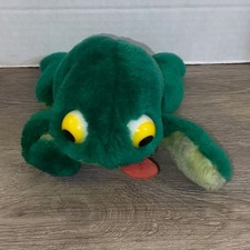 Vintage Russ Berrie Fleegle Frog 149 Felt Tongue 9  Nutshell Stuffed Plush