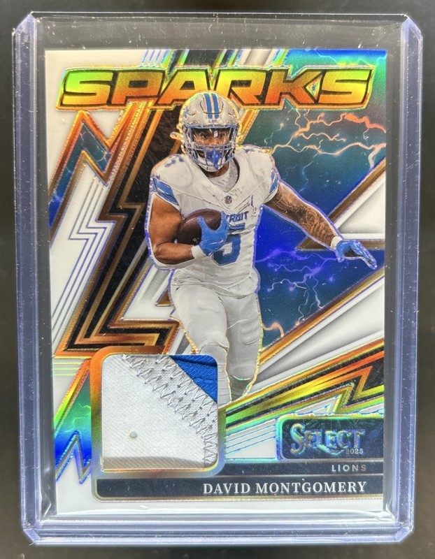 2025 Panini Select David Montgomery Sparks Patch White Prizm #/99 Lions
