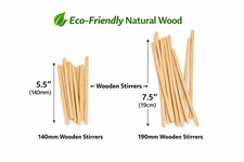 1000  Wooden Stirrers 140mm or 190mm Length Eco Friendly Natural Wood