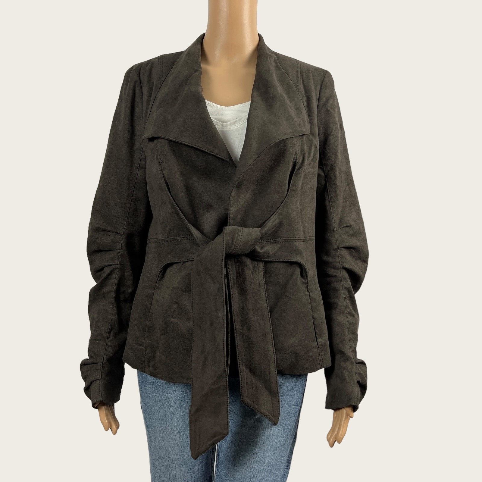 Zara Basic Womens LARGE Brown Microfiber Tie Open… - image 1