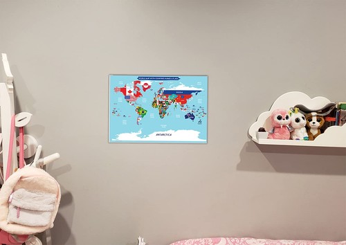 World Map Poster with Countries FLAGS For Kids (SMALL size13x19 World Map Lam... - Picture 4 of 5