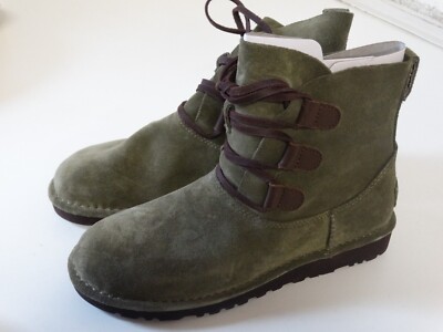 UGG Australia 1017534 Women Elvi Suede Laceup Sheepskin Boot green SZ8