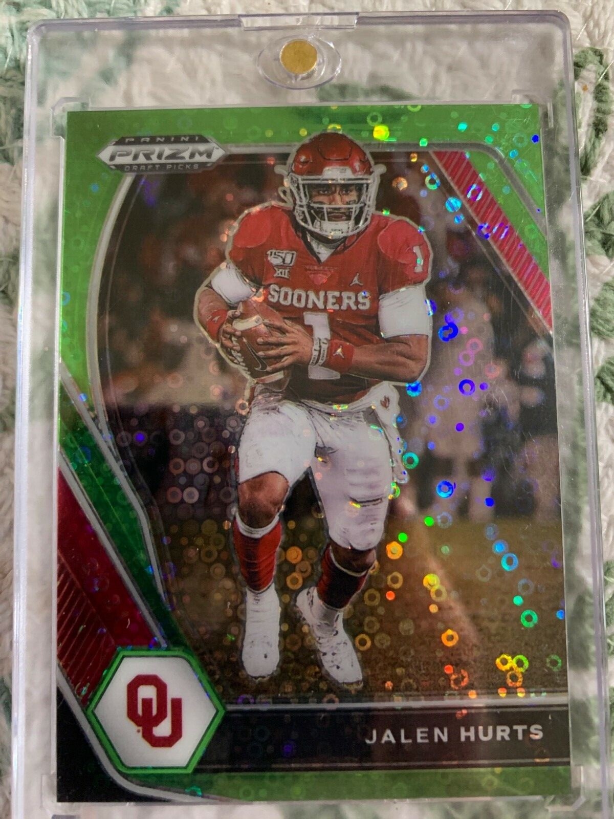 2021 Prizm-Low Numbered-Jalen Hurts- neon green Disco Numbered 4/5 (eBay 1/1)