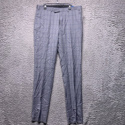Vince Camuto Mens Dress Suit Pants 37 W Slim Fit Grey Plaid Unhemmed