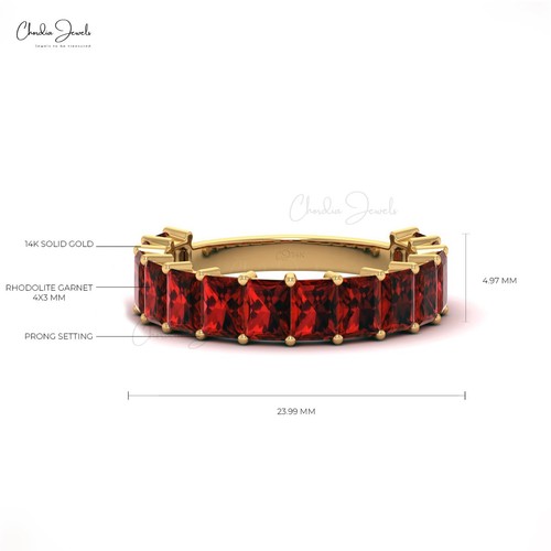 Red Garnet Half Eternity Wedding Band 14k Solid Gold Stackable Ring For Women - Picture 21 of 23