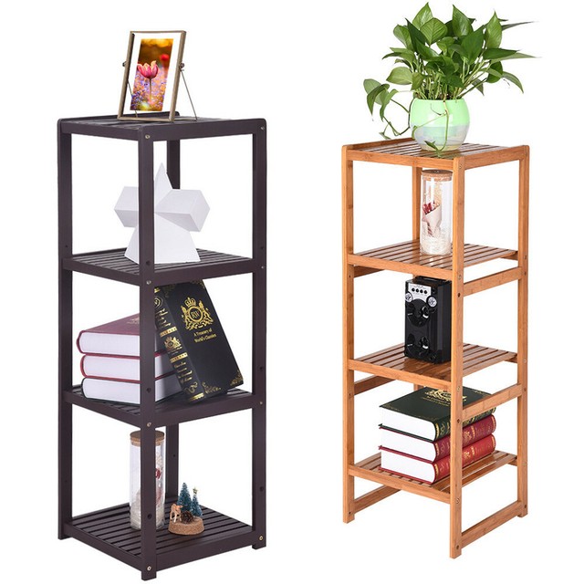 Modern Floor Book Shelf Standing Tower 4 Shelves 360 Rotation Spin