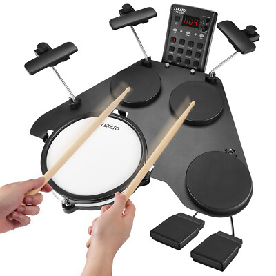 LEKATO Electronic Drum Set Tabletop Electric Drum Kit Mesh Snare 220+ Sound MIDI