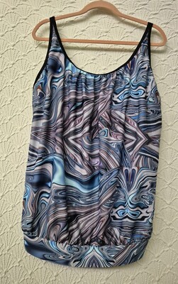 Womens Built-in Bra Blouse Bobvfre 22W Blue Brown Black