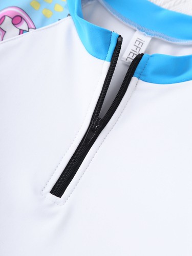 Kids Girl Bathing Suit Zipper Up Wetsuit Workout Swimsuit Short Sleeve Costume - Picture 7 of 49