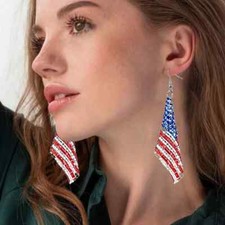 Patriotic American Flag Geometric Square Mesh Dangle Earrings Independence Day