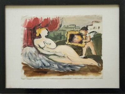 Gemälde Aquarell Akt Venus Putto Engel Spiegel Gerda Henning Nachlass