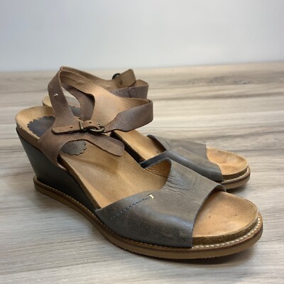 Women’s Kickers (French Made) Genuine Leather Brown Wedge Sandals Size 39  (9)