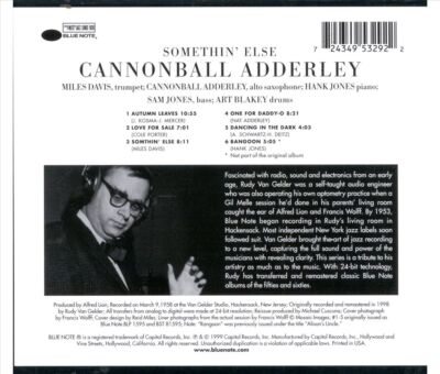 CANNONBALL ADDERLEY SOMETHIN' ELSE [RVG EDITION] NEW CD
