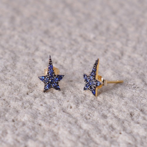 Solid 14K Gold Sapphire Stud Earrings Wedding Christmas Gift Fine women Jewelry - Picture 4 of 9
