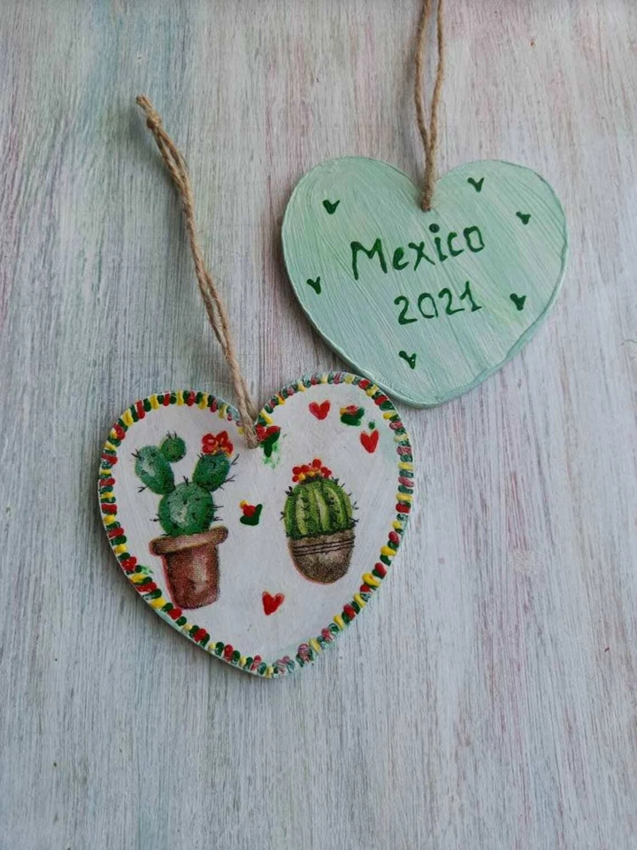 Cactus Heart Ornament Boho room decor Green nursery Succulent Rustic Small gifts - Image 2 of 4