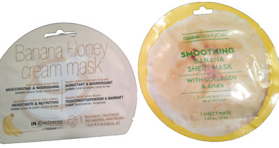 2 NEW BANANA smoothing sheet face mask w/ collagen & BANANA HONEY cream mask