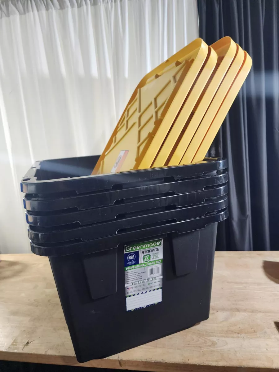 Greenmade Black Storage Bin with Yellow Lid, 27 Gallon - Pallet of