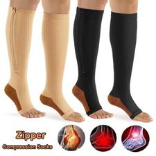 Anti Fatigue Compression Socks Support Graduated Zipper Stockings 20-30mmHg Yoga