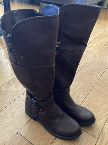 NUEVO CON ETIQUETAS G By Guess Mujer Marrón Ridding Botas Correa al Tobillo Talla 7M - Imagen 3 de 9